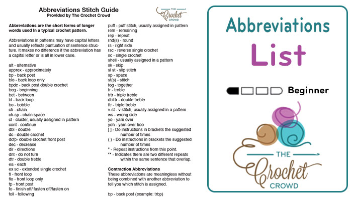 Crochet Abbreviations List Guide