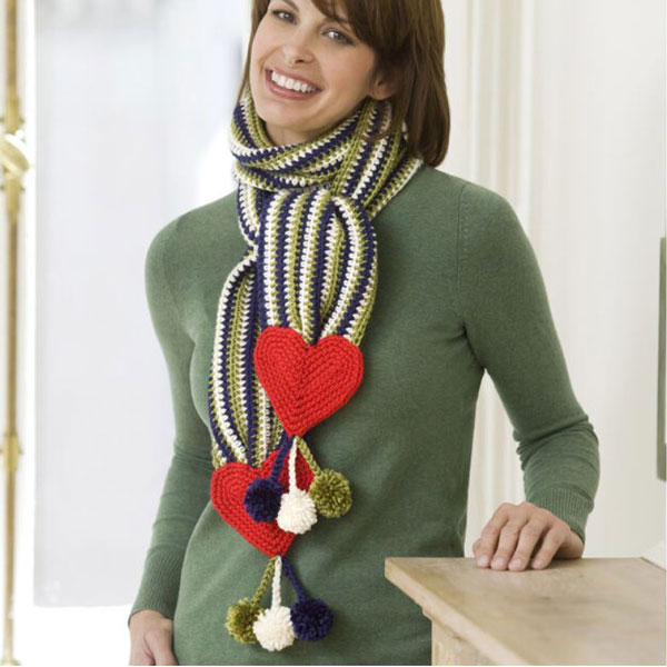 Red Heart Hearts & Stripes Scarf